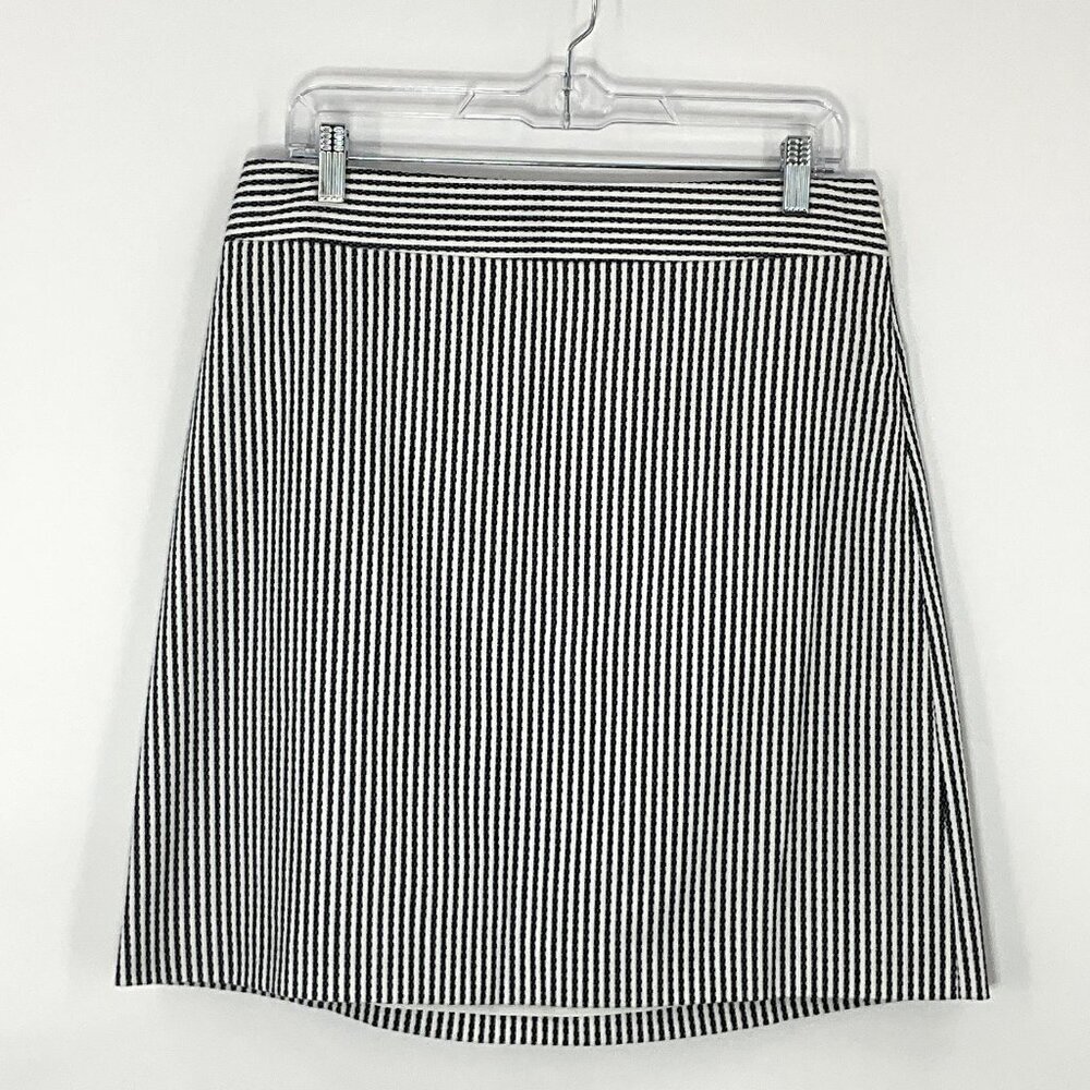 Ann Taylor Skirt Women L? Black White Textured Zipper Lined Mini Office Church